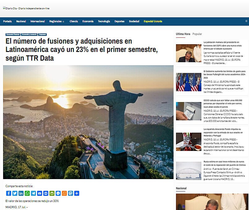 El nmero de fusiones y adquisiciones en Latinoamrica cay un 23% en el primer semestre, segn TTR Data